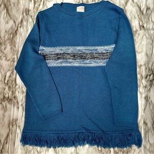 Style Studio Womens Sz 1x Blue Gray Boat Neck Tunic Sweater Fringe Hem Fall Fav